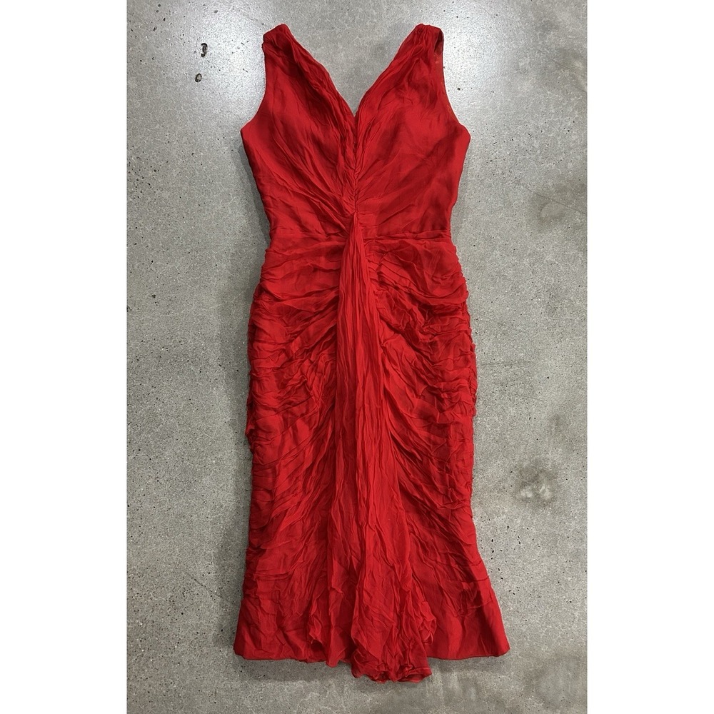 Vintage Custom Mod Wiggle‎ Dress Cocktail Red Ruched Drape Chiffon AS IS